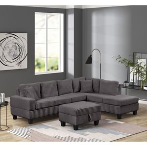 Divano Sezionale Reclinabile in Stile Moderno, Grigio, Mobili per Soggiorno in Legno - Product Image 3