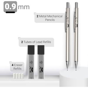 Confezione da 2 Matite Meccaniche in Metallo da 0,9mm per Studenti e Professionisti - Product Image 2