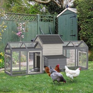 Grande Pollaio in Legno a H per Polli e Conigli, Casetta da Giardino con Doppio Recinto e Nido, Gabbia Grigia per Animali da Fattoria - Product Image 2