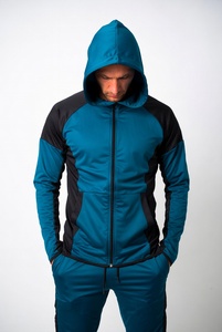 Conjunto Deportivo con Capucha para Hombre, Color Sólido, Cierre de Cremallera, Estilo Deportivo, Corte Regular, Ropa de Otoño, Transpirable, Tejido de Poliéster, Manga Larga - Product Image 4