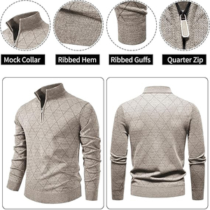 Light Brown Mens Slim Fit Casual Anti-Pilling Front Logo Knitted Sweater Winter Tops - Product Image 4