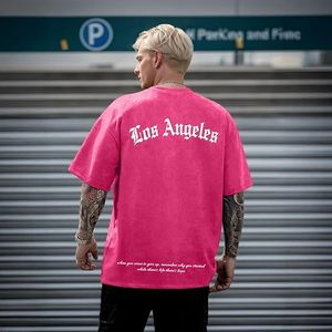 T-shirt graphique vintage oversize Los Angeles pour homme, délavé à l'acide, style streetwear décontracté en coton - Product Image 5