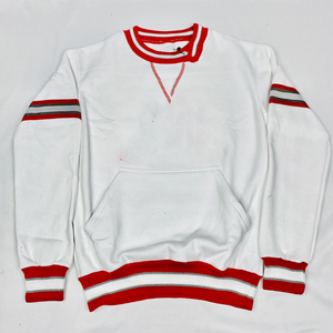 Sweat-shirt blanc à col rond pour homme, rayures rouges et grises, poche, décontracté, hiver, pull en maille, polyester/coton - Product Image 1