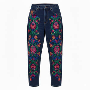 Vaqueros holgados para mujer con logotipo personalizado, servicio OEM, pantalones de mezclilla de pierna ancha para ropa casual de calle y colecciones de moda. - Product Image 2