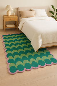 Tapis en laine verte fait main moderne et personnalisé, de luxe, avec bord incurvé, tufté à la main, adapté aux animaux domestiques, antidérapant, pour pique-nique, salon et décoration. - Product Image 4