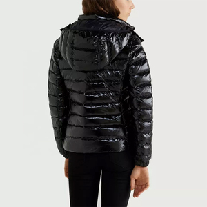 Women Black Shiny Polyester <b>Winter</b> Hooded Bubble <b>Jacket</b> Long Sleeve Lightweight Zipper Closure <b>Waterproof</b> Bubble <b>jackets</b> - Product Image 2
