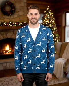 Suéter de Lana Azul a Rayas Jacquard para Hombre, con Cierre de Cremallera y Botones, para Invierno - Product Image 5