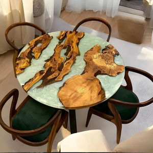 โต๊ะกาแฟไม้เนื้อแข็งขอบโค้งธรรมชาติเคลือบอีพ็อกซี่เรซิ่นสีเขียวทะเล โต๊ะกลางสไตล์โมเดิร์น - Product Image 1