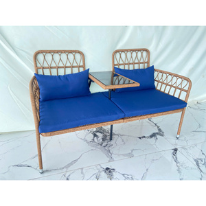Causeuse d'extérieur en rotin 2 places avec table centrale en verre et coussins Ensembles de jardin pour meubles de patio et balcon - Product Image 4
