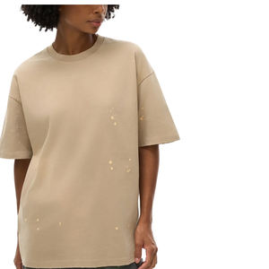 T-shirts personnalisés 100% coton pour femmes, style vintage, légèrement déchirés, coupe ample, coton lourd 280g, lavage à la neige - Product Image 4