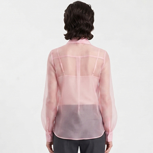 Camisa transparente extragrande para mujer, con cuello vuelto, manga larga, abotonada, ligera, para playa, sexy - Product Image 2
