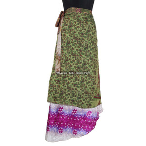 Indian Reversible Silk <b>Sarong</b> Long <b>Wrap</b> Around Skirt Women Wear Vintage Silk Sari Long Length <b>Wrap</b> Around Skirt 2 Layer Saree - Product Image 5