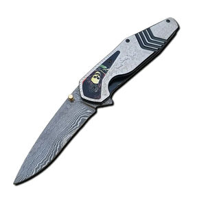 Couteau de poche multifonctionnel Burraq OEM DIY personnalisé fait main en acier Damas de 8 pouces à lame coulissante droite avec étui en cuir - Product Image 1