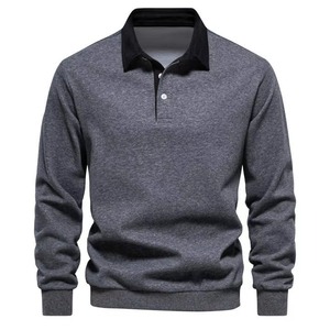 Mens Short Sleeve Knitted for Shirt Solid <b>Navy</b> Blue Contrast Collar Button Front Anti-Wrinkle Cotton Golf Style Smart Casual - Product Image 6