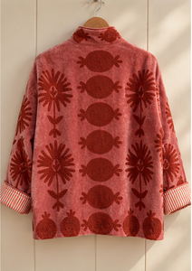 Vestes bomber en velours russe rose corail de luxe pour femmes, col montant, broderie à la main, écologiques, réversibles, manteau d'automne - Product Image 4