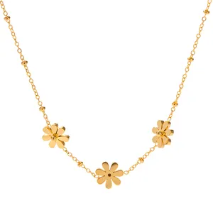 Charm 18k Gold Plated Stainless Steel Fashion Jewelry Rhinestone Flower Necklace For Girls