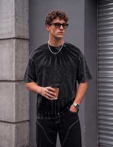 T-shirt Homme Vintage Épais Délavé à l'Acide Coupe Oversize Personnalisé Épaules Tombantes Col Rond Streetwear Délavage Minéral Manches Courtes 100% Coton - Product Image 4