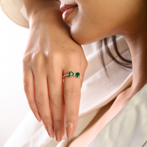 OEM ODM Unique Design Trillion Cut Emerald & Round Diamond K14 White Gold Bow <b>Ring</b> <b>Stacking</b> New Arrivals May Birthstone Jewelry - Product Image 4