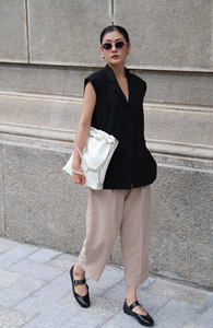 Conjunto de 2 piezas de chaleco sin mangas y blazer de mujer para oficina, estilo vietnamita, transpirable, tejido liso, con cuello de muesca y cuello en V, talla grande, para verano - Product Image 2