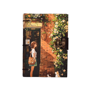 Girl Standing on the Door Wall Printed Cardboard <b>Journal</b> | Hardcover Notebook | 200 White Pages | 7x5 Writing Diary - Product Image 3