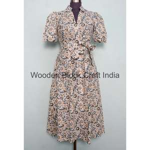 Vestido de Algodón Ecológico Hecho a Mano Estilo Bohemio Vintage con Detalle de Botones, Manga Corta, Silueta en A para Mujer, Casual de Oficina - Product Image 3