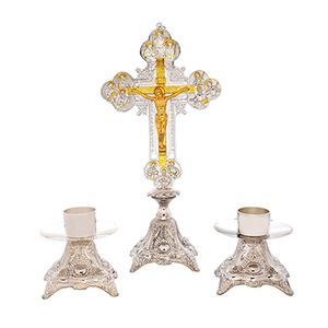 Juego de Altar de 3 Piezas con Espiga |   Juego de crucifijo y candelabro para iglesia - DOUBLE VEE EXPORTS - Product Image 1