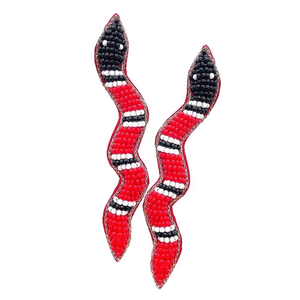 Pendientes de moda con bordado de cuentas de semilla de serpiente, pendientes llamativos negros y azules, joyería de serpiente de la India - Product Image 4