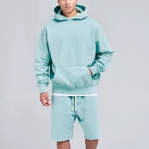 Conjunto de Dos Piezas de Sudadera con Capucha y Pantalones Cortos de Color Liso, Sudadera Holgada de Felpa, Pantalones Cortos con Cintura Elástica, Chándal - Product Image 1