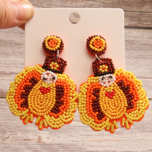 Nuevos Pendientes de Cuentas Hechos a Mano con Diseño de Pavo para la Cosecha de Otoño y Acción de Gracias - Product Image 3