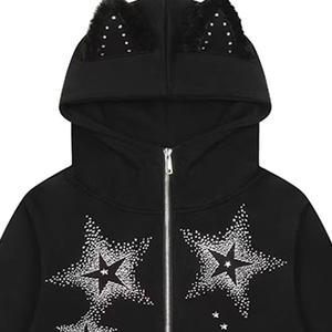 Sudaderas con capucha OEM ODM para hombre, personalizadas, estilo vintage, 100% algodón, sudaderas básicas de mezcla de algodón con pedrería. - Product Image 4