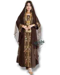 Ensemble 2 pièces de luxe AWAIS HOUSE pour femmes musulmanes, robe longue en velours uni perlé, coupe trapèze, pour soirée/formelle - Product Image 5