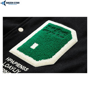 Men's Green Varsity Jacket Cream Sleeve Embroidered Letter Patch Design Casual Autumn Wear Polyester Cotton Material - Product Image 2