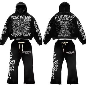 Conjunto de chándal acampanado de invierno personalizado para hombre, talla grande, estilo urbano, con sudadera con capucha 3D y jogger, con bajo sin rematar y gráficos. - Product Image 1