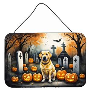 Nouveau jaune Labrador Retriever Spooky Halloween aluminium métal mur porte suspendus imprime multicolore cuisine salle de bain Plaque pour - Product Image 1