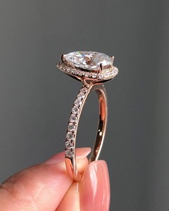 Anillo de Diamante Cultivado en Laboratorio con Corte Pera Vintage de 2.90 CT, Engaste Halo, Media Eternidad, Anillo de Compromiso o Aniversario, Regalo para Mujer - Product Image 6