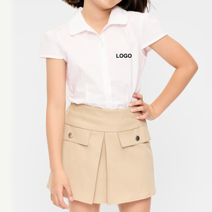 Plain <b>White</b> Short Sleeve Cotton Fabric School Uniforms Shirt for Kids - Product Image 1