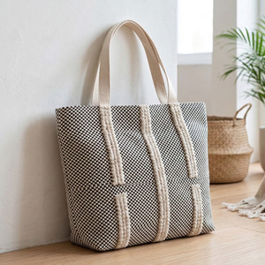 Bolso Tote Tejido de Diseño Boho Chic, Bolso de Compras Casual Sostenible, Bolso de Tela Tejida India - Product Image 4