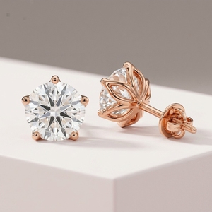 Lab Grown Round Diamond 6 Prong Stud <b>Earrings</b> Solid 14K 18K Yellow Gold VVS VS Fine Luxury Jewelry Gift - Product Image 1