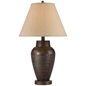 Lámpara de Mesa de Metal Martillado con Acabado en Latón Antiguo y Pantalla de Lino, Lámpara de Mesa con Acabado Dorado, Iluminación Decorativa para el Hogar, para Sala de Estar - Product Image 3