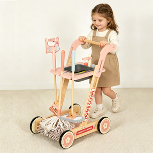<span class=keywords><strong>Chariot</strong></span> de nettoyage en bois pour enfants, ensemble de ménage Montessori avec balai, aspirateur et évier, manche réglable, cadeau éducatif pour les 4-6 ans - Product Image 2