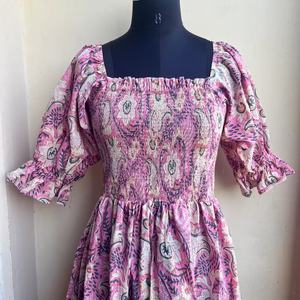 เดรสยาวพิมพ์ลายด้วยมือสไตล์อินเดีย ผ้าฝ้ายคอตตอน คอเหลี่ยม แขนยาว ปักลายดอกไม้ สำหรับผู้หญิง - Product Image 1