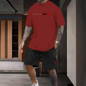 Ensemble T-shirt et short décontracté d'été pour homme, blanc, en coton, imprimé sérigraphié, col rond, tenue deux pièces respirante en maille, vêtements de sport - Product Image 4