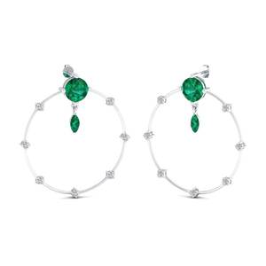 Pendientes de aro minimalistas REYES con esmeralda y moissanita en oro macizo de 14K con cierre de rosca para mujer - Product Image 1