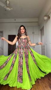 Conjunto de Lehenga Choli con Estampado Verde, Vestido Étnico de Georgette para Bodas y Fiestas para Mujer - Product Image 6