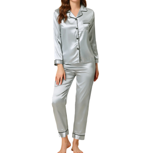 Conjunto de Pijama de Satén con Botones y Mangas Largas para Mujer, Ropa de Dormir Informal para Otoño/Primavera/Invierno/Verano, Secado Rápido, Transpirable, Venta al por Mayor - Product Image 3