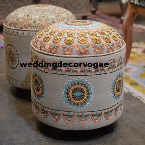 Housse de pouf ronde brodée classique rose multicolore, patchwork, pour décorations de mariage en extérieur - Product Image 6