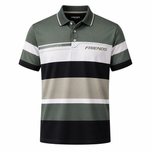 Polo à manches courtes en tricot rayé pour homme, design décontracté respirant, logo sur le devant - Product Image 1