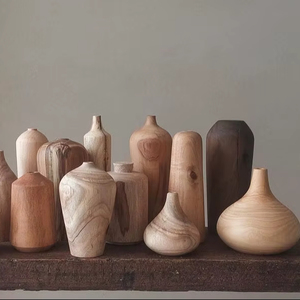 Vases en bois UNIQUE, vases décoratifs minimalistes en bois, accent de décoration pour étagère, style Wabi Sabi Japandi - Product Image 1