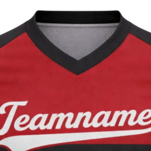 Maillot de baseball personnalisé rouge et noir avec col en V, nom d'équipe et numéro de joueur personnalisés pour vêtements de sport et uniformes pour hommes - Product Image 5