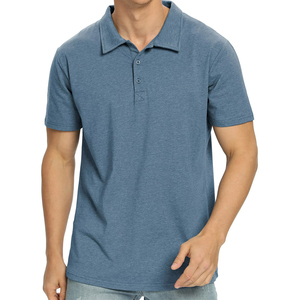 Camisa Polo de Manga Corta Azul para Hombre, Transpirable, de Color Sólido, Producto de la Mejor Calidad, para Uso Casual - Product Image 1